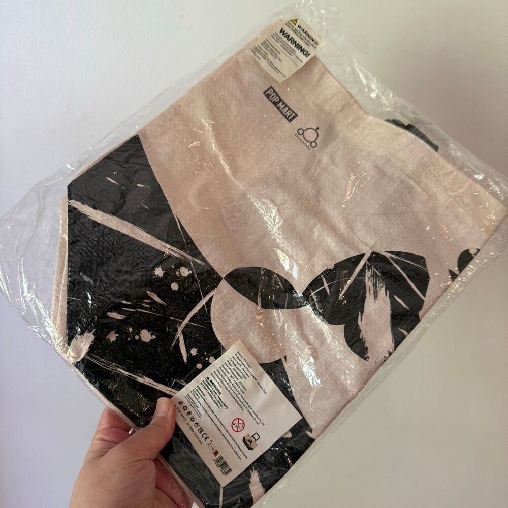 New Pop Mart Skullpanda Beige and Black Woven Large Size Tote Bag
